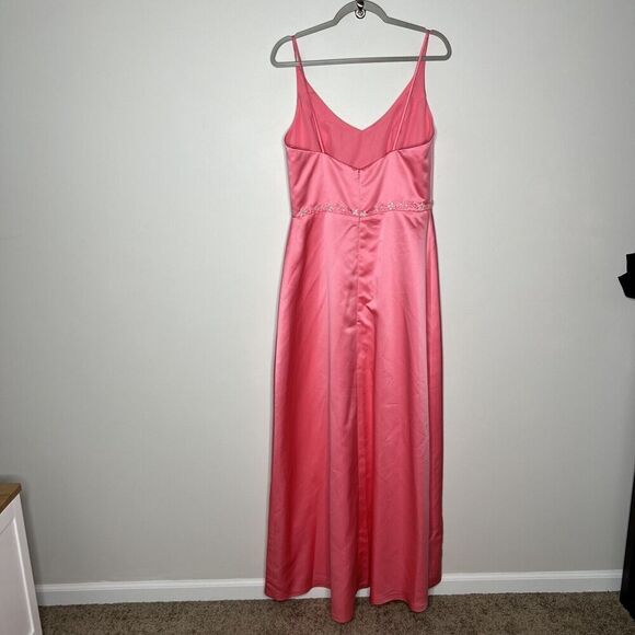 Da Vinci Dress Womens 14 Pink Satin Gown Embellished Long Formal Fairy V Neck - Picture 9 of 16